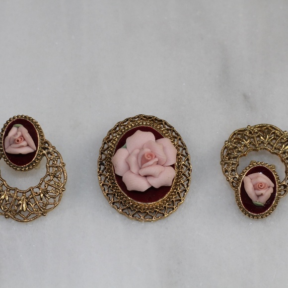 Floral Earrings + Brooch (3pc set) - Picture 3 of 5